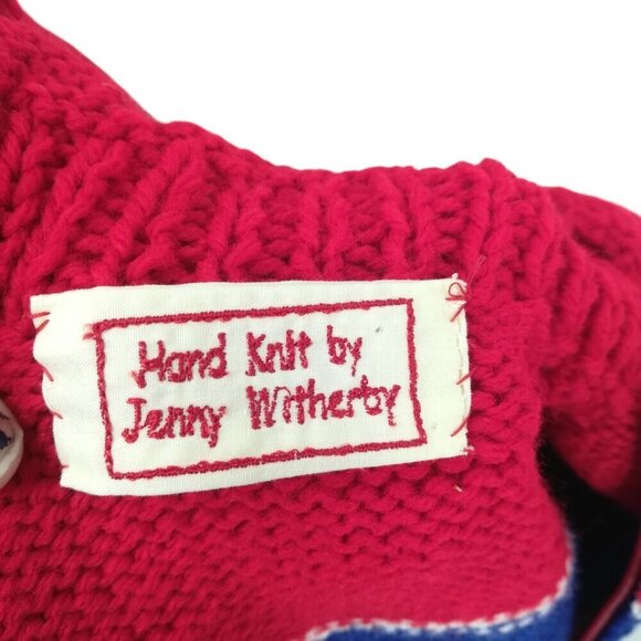 Vintage Hand Knit Bunny Cardigan Sweater Size 24M? Hood Zip Up Bobble Handmade - Picture 2 of 10